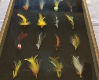 Fly Fishing Tied Flies Collection in Shadowbox, 15" x 18".