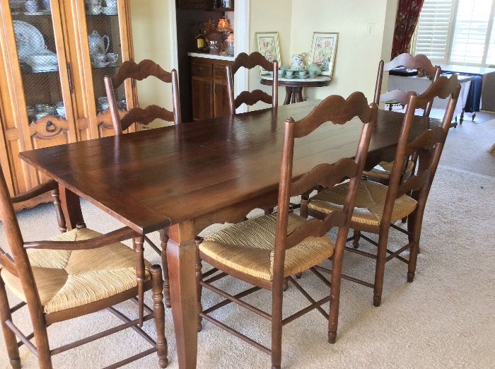 Dining Room Table and 6 Ladder Back Cane Chairs. 78" L x 38" W x 30 1/2" H.