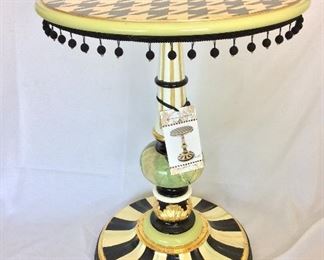 MacKenzie Childs Houndstooth Table, 26" H, 20" diameter.