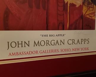 Famed Local Artist John Morgan Crapps-Signed Custom Framed Art "The Big Apple" 