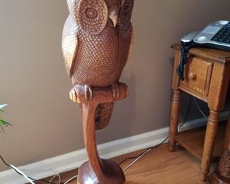 Tall Carved Wood Owl Statue