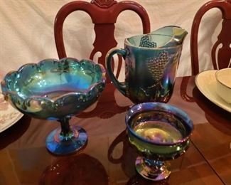 Vintage Carnival Glass Compote, Pitcher