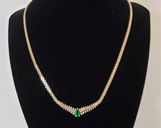14k Diamond Necklace  Lab Emerald