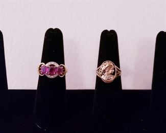 14k Ruby and Diamond Ring, Antique 10k Cameo Diamond Ring