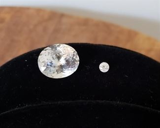 Beautiful 12.82 Carat White Sapphire next to .30 Carat Diamond