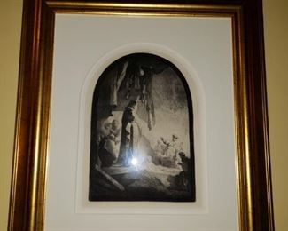 Custom Framed Restrike Etching of Rembrandt Van Rijn "The Raising of Lazarus"