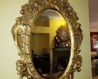 Beautiful tall vintage gilded wood carved wall mirror 