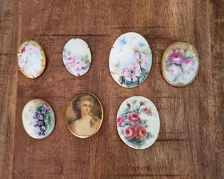 Antique Hand painted porcelain brooches