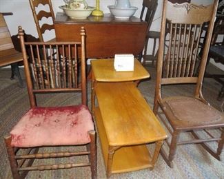 Vintage rockers, Heywood Wakefield end table.