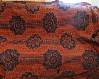 1800's red and blue woven coverlet with center seam. (Some small holes)