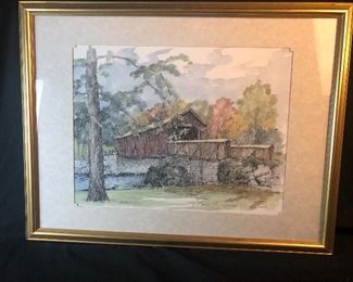 Diane Tyler Pen & Ink with watercolor washes- Comstock Covered Bridge, East Hampton, CT.