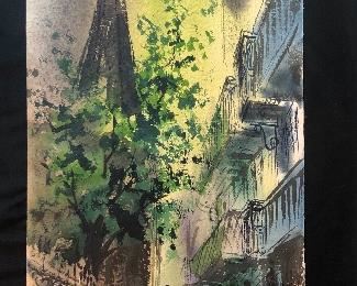 Tom Lane- New Orleans Scene Watercolor on paper.