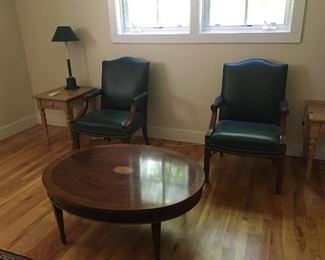 Vintage Southwood Green Leather Library Chairs