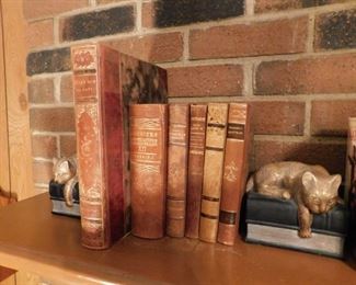 Leather Bound Books/Cat Bookends