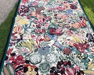 Fruit and Fauna patterned vintage rug (apx 4x8)