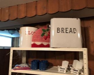Vintage bread box and flour box