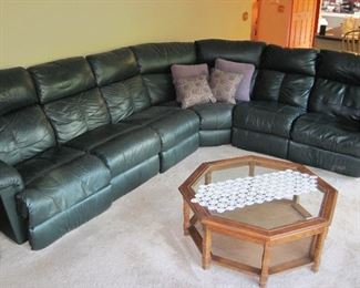 Leather Sectional Sofa, Glass top Coffee Table