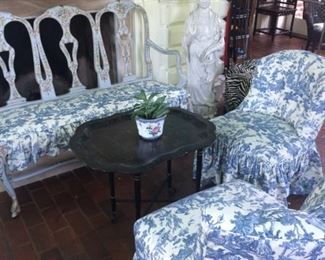 Coordinating toile print upholstered chairs