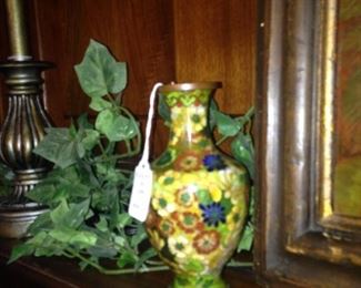 Brightly colored cloisonne vase