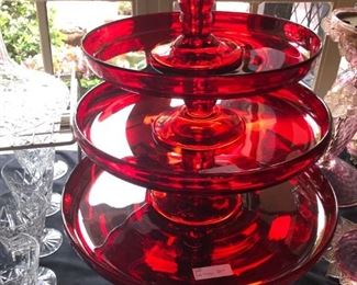 Four red cake plates  .  .  .  perfect for many occasions