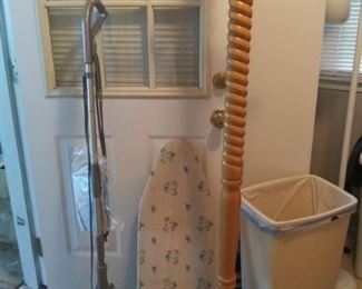 oak coat rack, sharp steam mop, ironing board