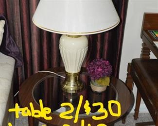 2 tables, lamps, table decorations