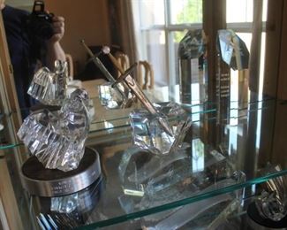 Steuben crystal eagle and sword in the stone w/ 18k and sterling sword paperweights