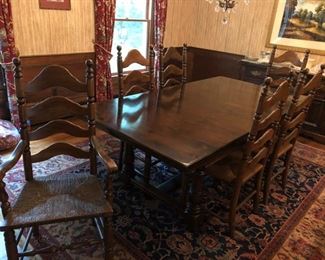 Dining Room Table w/ 6 Rushed Seat Chairs