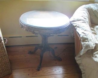 Antique End Table with Carved Wood
