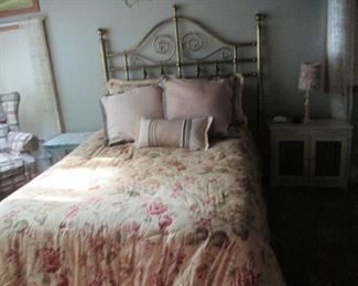 Brass Bed, Full Mattress & Box Spring, 2 night stands, lamp, Croscill Bedding