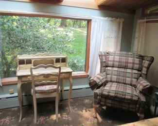 Vintage Petite Desk & Chair, Large Wing Chair