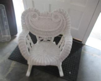 Vintage White Wicker Child's Rocker