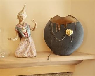 Handcrafted Vessel, and Lladro Thai Dancer Figurine