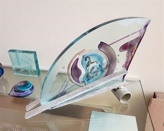 Handcrafted Glass and Metal Art Piece, Glass Vase, and Paperweight