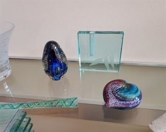 Signed Glass Paperweights and Vase