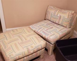 Vintage 80s Slipper Chair and Ottoman