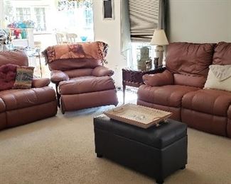 Camel Color All Leather Living Room Set (all recliners)  Excellent Shape