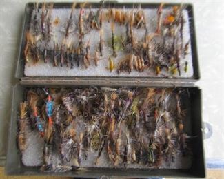 Hand tied fishing flys; sold by the box. Fly making kit also available.