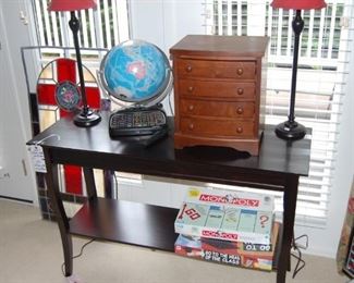 Stain Glass window, jewelry cabinet and globe