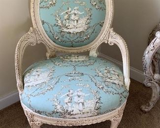 Teal and cream Louis XV Chair.  Perfect condition!