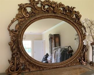 Antique ornate gold dresser top mirror