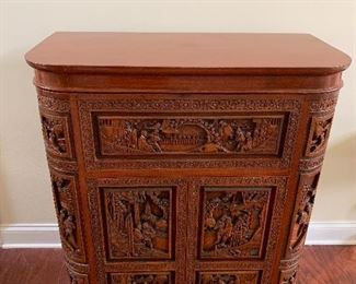 Vintage Chinoiserie hand carved Bar with storage cabinets
