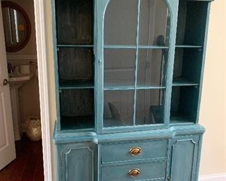 Hand Painted Hutch with glass door and brass hardware