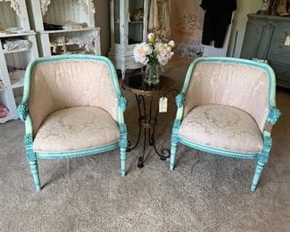 Pair of Rams Head curved back arm chairs - custom made