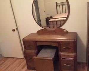 Vintage waterfall vanity with bench stool. 85 years old.
