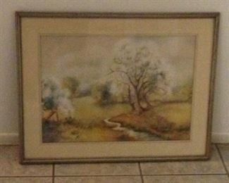 Original landscape painting by Mae Moon, over 125 years old.