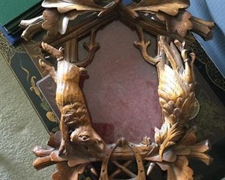 CARVED PICTURE FRAME WITH RABBIT AND DUCK 