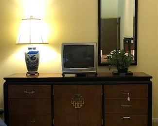 Chin Hua by Century Low Dresser Mirror;TV ;  Lamp NFS; Plant NFS