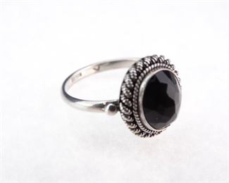 Silver & Onyx Ring, Size 7