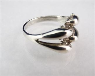 Sterling Silver Swimming Dolphins Ring, Size 8.75